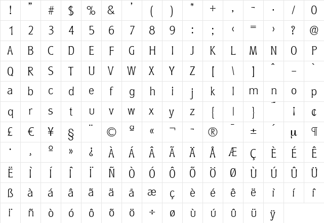 EddieBecker-ExtraLight Regular  glyph index