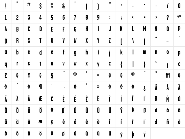 GarageGothic-Bold Regular  glyph index