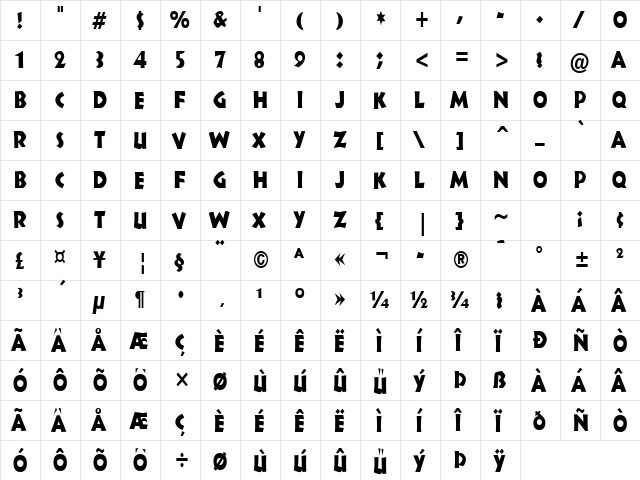 Indy-Condensed Normal  glyph index