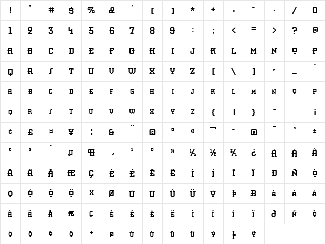 Knomen Regular  glyph index