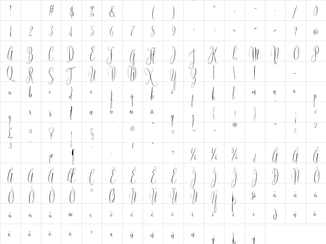 American Script Regular  glyph index