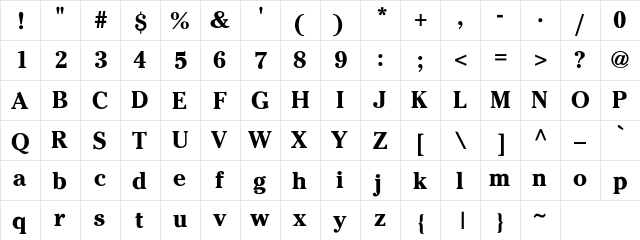 Charlie Bold Regular  glyph index