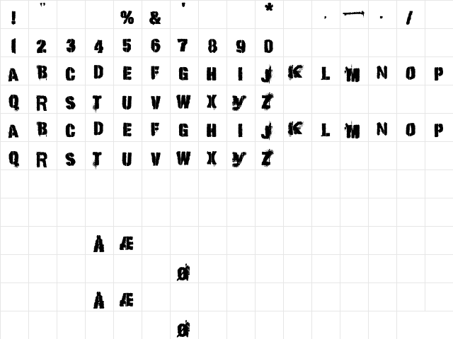 Punk Kid Regular  glyph index