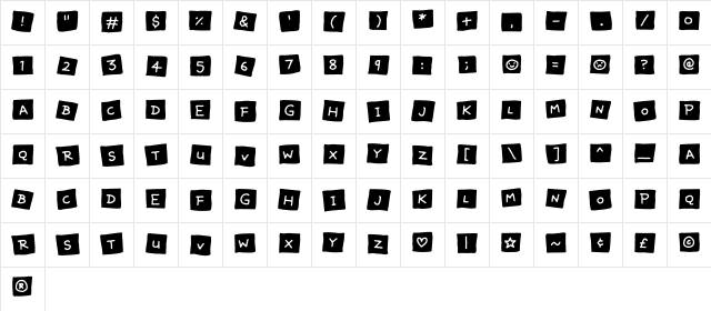 Lovely Notes Regular  glyph index