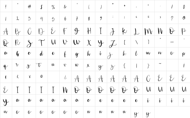 Secillia Regular  glyph index