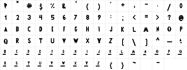 Power Rangers Regular  glyph index