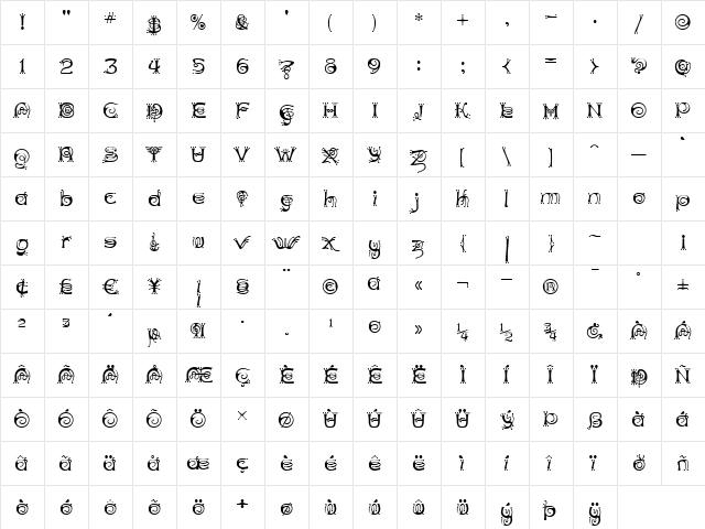 Antherton Cloister Regular  glyph index