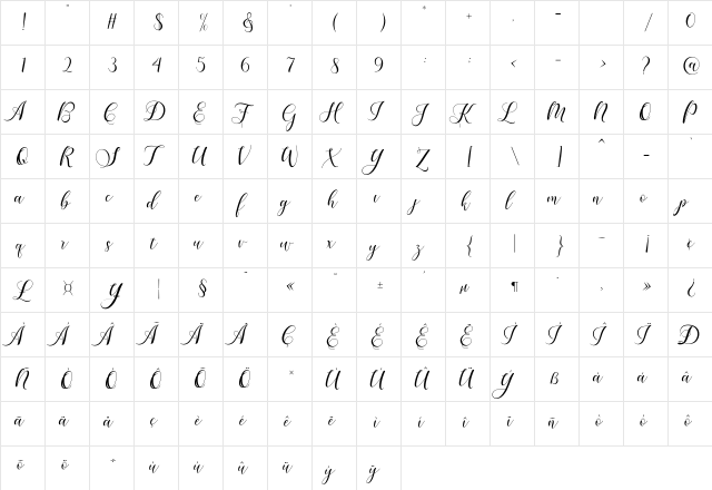 Karliyna Script Regular  glyph index
