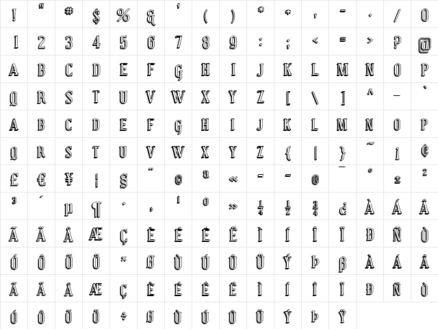 Covington SC Shadow Regular  glyph index