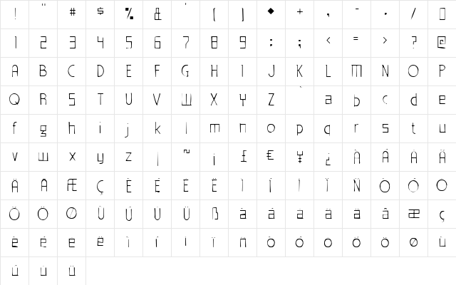 Eden Mills Gaunt Regular  glyph index