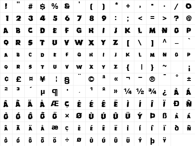 Badly Regular  glyph index