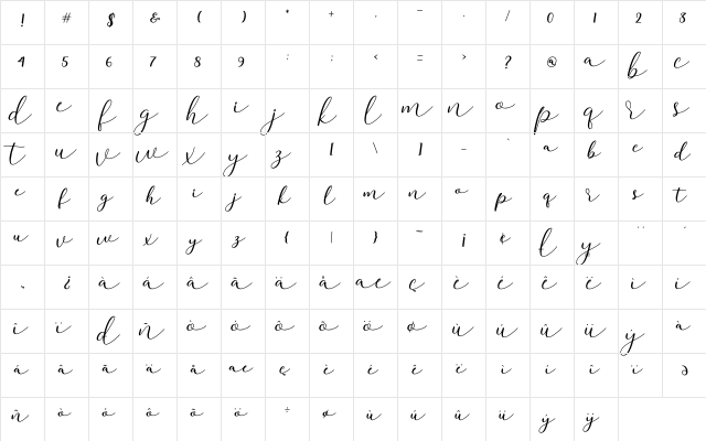 darloune Regular  glyph index