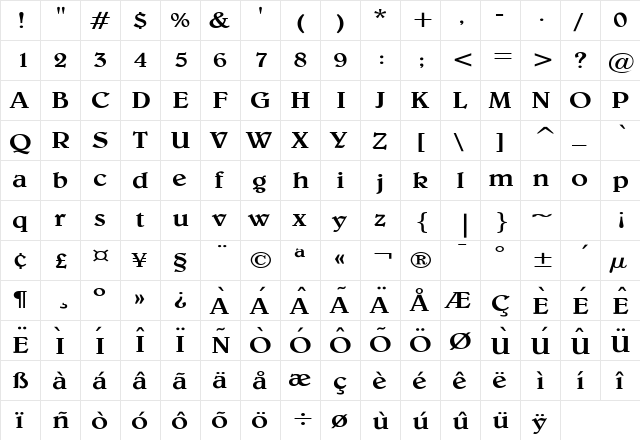 Blew Wide Normal  glyph index