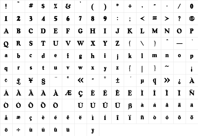 Union Strike 2 Regular  glyph index