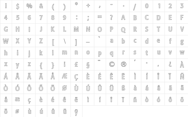 Formata Condensed BQ Regular  glyph index