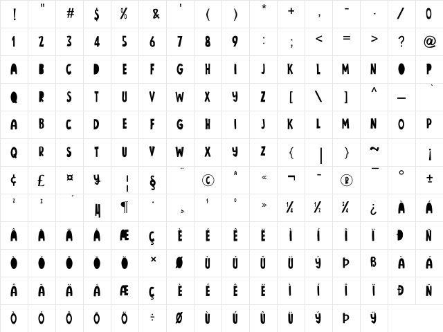 Baylock Regular  glyph index