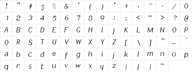 Slateron Regular  glyph index