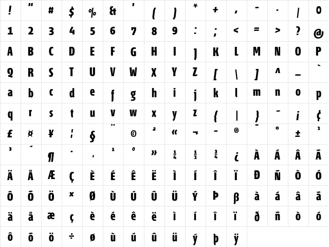 Fontana ND Ll Bold  glyph index