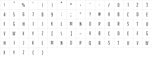 Matejino Regular  glyph index