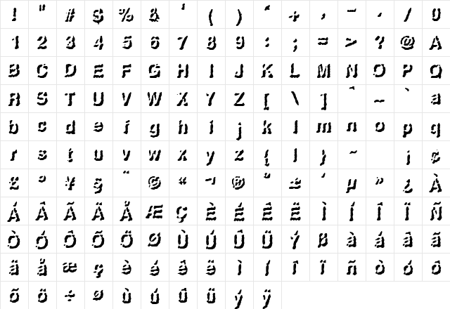 Rise Regular  glyph index