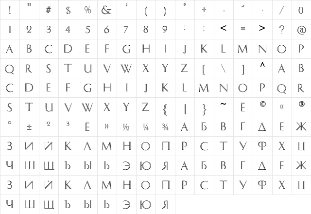 DelphianC Regular  glyph index