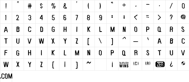 Keyboard Plaque Regular  glyph index