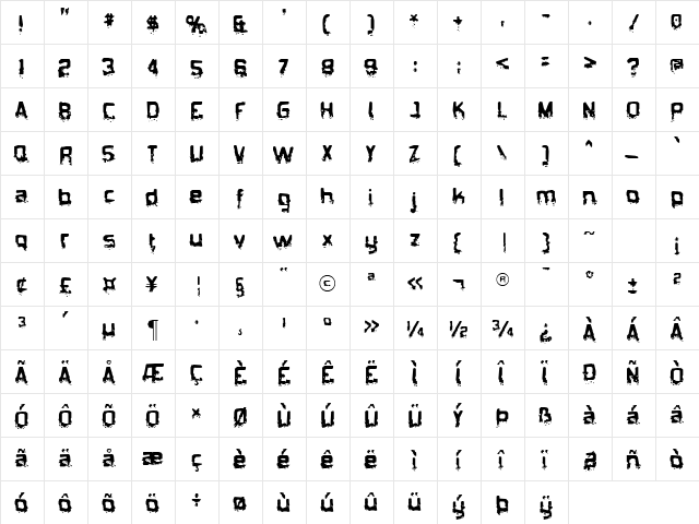 Biometric Joe Regular  glyph index