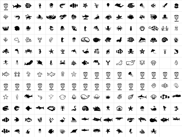 Sea Life Regular  glyph index