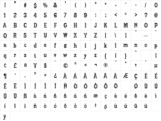 Anderson Regular  glyph index