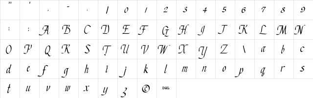 Chancery Cursive - DGL Italic  glyph index