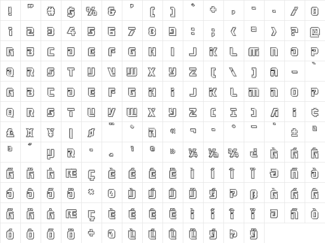 Legio Sabina Engraved Regular  glyph index