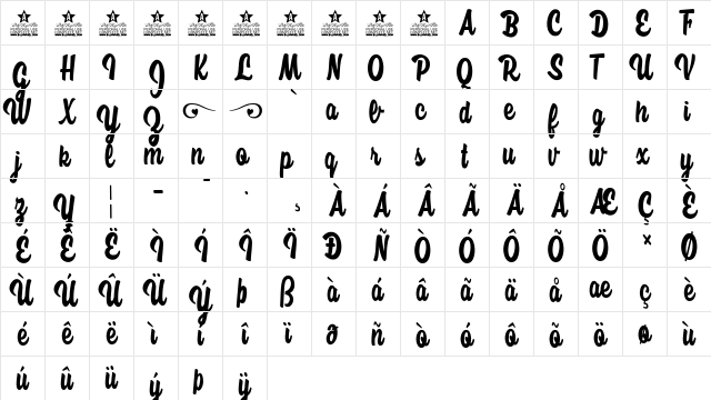 honeybe Regular  glyph index