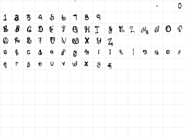 Jade's Psychosis Regular  glyph index