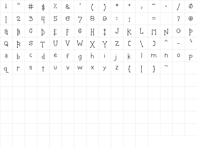 LD Dizzy Regular  glyph index
