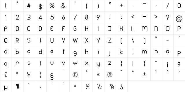 Belina Demo Regular  glyph index