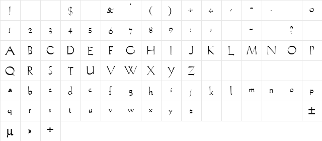 Lilith Regular  glyph index