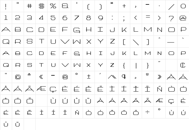 ADEMOE Regular  glyph index