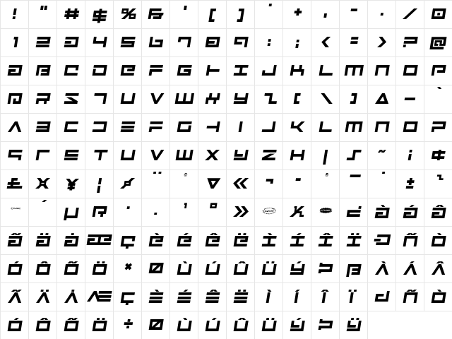 Avenger Semi-Italic Semi-Italic  glyph index