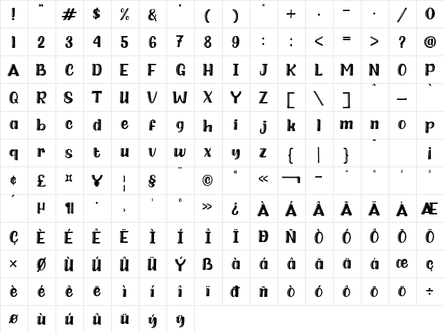 Bubble Jelly Shadow Regular  glyph index