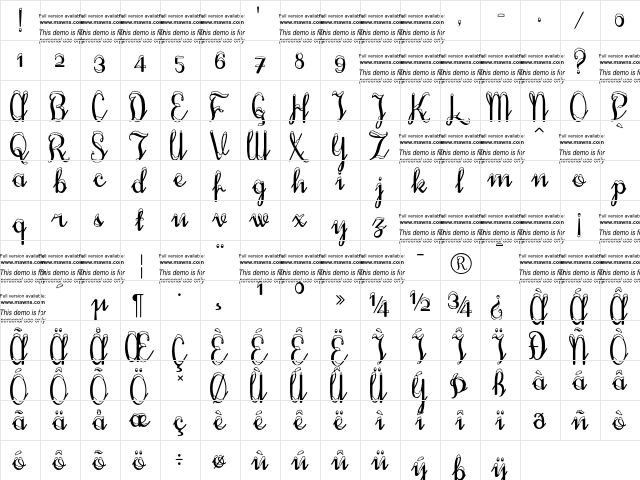 Snowhouse DEMO Regular  glyph index