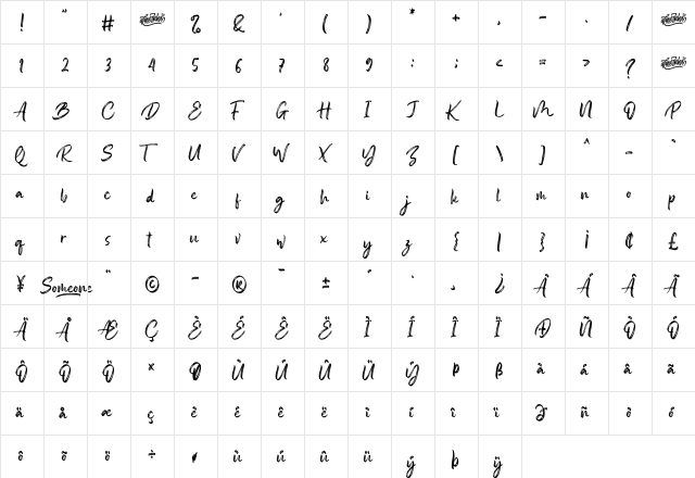 Someone Regular  glyph index