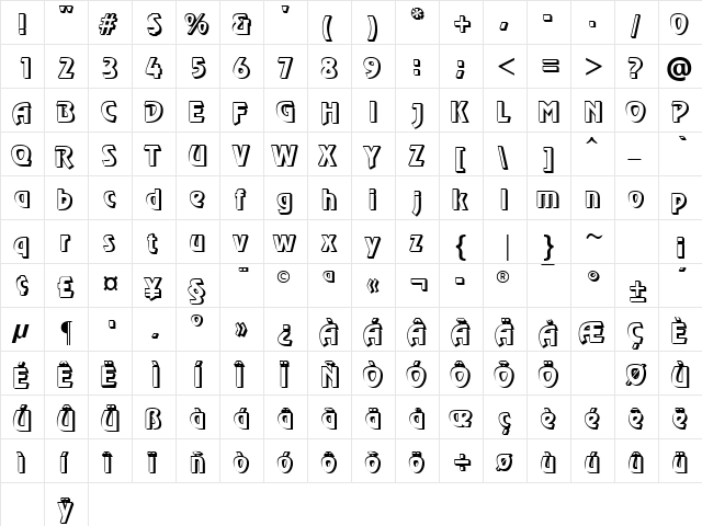 ChorusLineShadowSSK Regular  glyph index