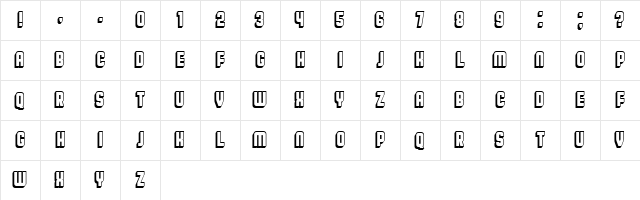 Broadway Flat 3D Regular  glyph index
