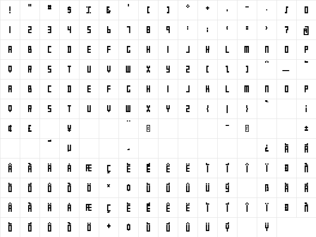 P22 DeStijl Tall Regular  glyph index