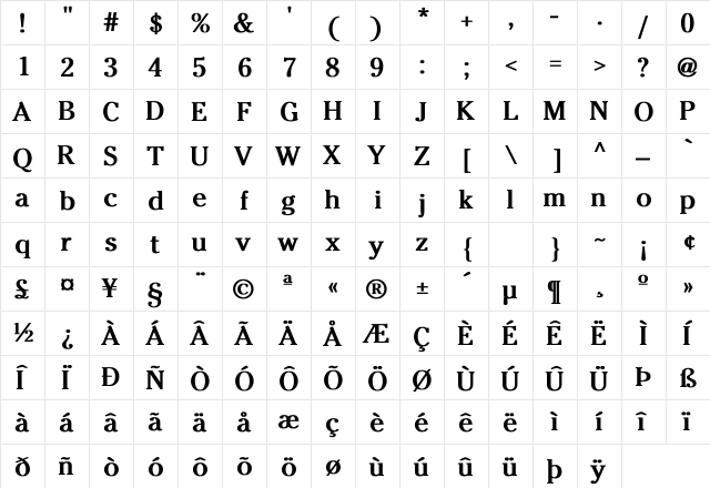 Nottingham Bold Bold  glyph index