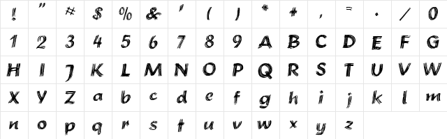 Brushstorke Dim Regular  glyph index