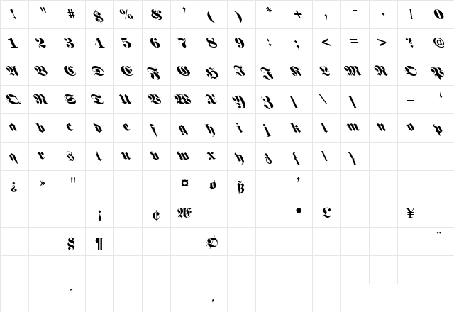 Fette Fraktur-Semi Bold Lefty Regular  glyph index