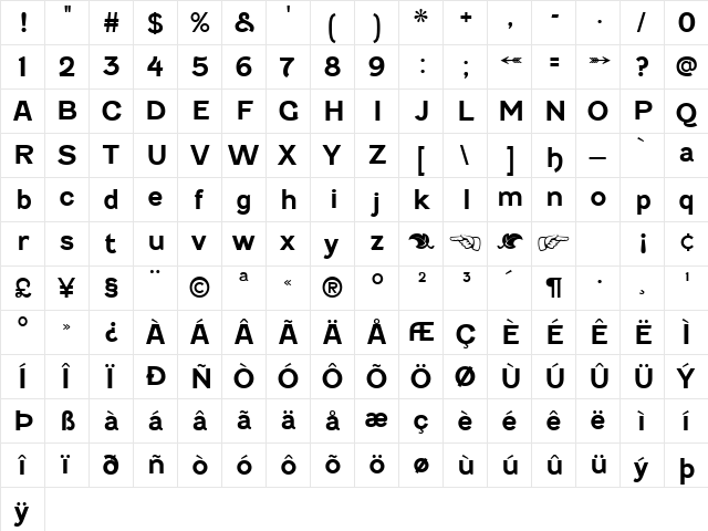 Fenwick Bold  glyph index