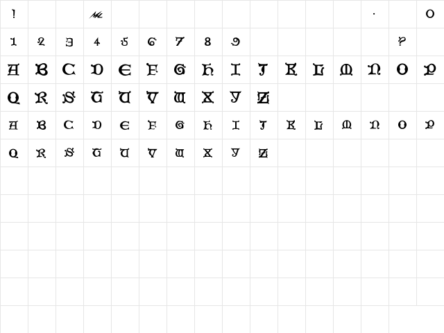 Orthodox Bold  glyph index