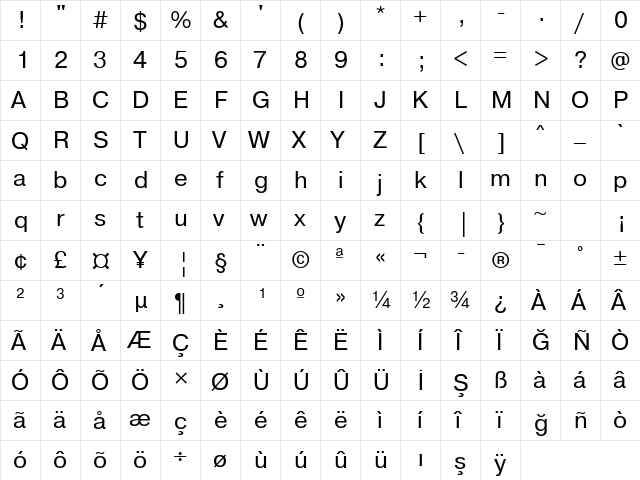PragmaticaTTT Regular  glyph index
